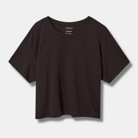 Women’s torrid 1 Black Relaxed Signature Jersey Crew Neck Crop Tee 14 16 1X 1XL - Picture 2 of 13